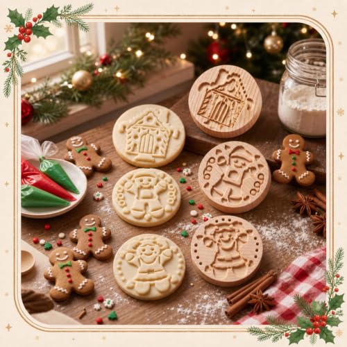 3 Set Gingerbread Cookie Stamps, 2.5" Springerle Molds for Baking - style: Gingerbread