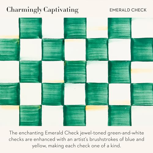 MACKENZIE-CHILDS Pedestal Platter, Small, Green-and-White Emerald Check - color: Emerald Check, size: Small