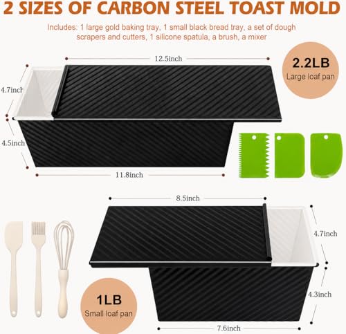 Bread Loaf Pan with Lid, 2-Pack, 2.2LB & 1LB - color: Black with White Interior, size: 2.2LB & 1LB