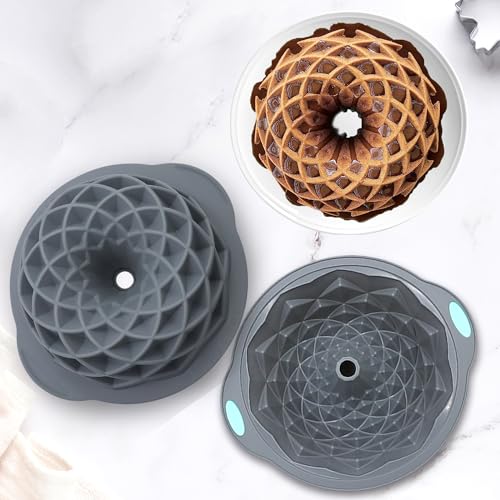 Tongjude 4 Pieces Silicone Fluted Cake Pans, 6/7/8 Cups Tube Baking Pan, Non-Stick Kitchen Oven Baking Pans, Silicone Molds for Homemade Cake, Bread and Jello, Grey - size: 4pcs fluted cake pans (6/7/8 Cups)