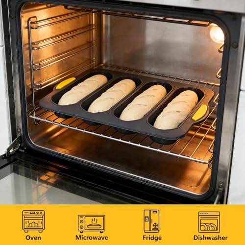4PCS Silicone Baguette Hotdog Pan Set, Includes Scraper & Brush