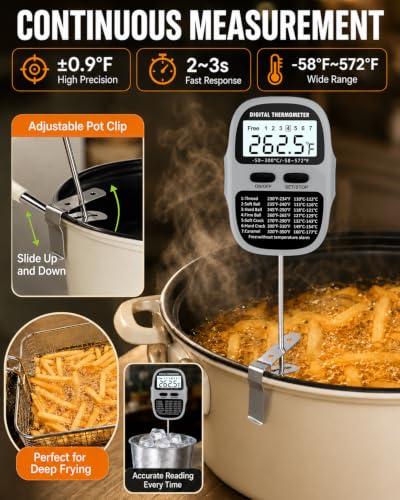 Candy Thermometer Digital Deep Fry Oil Thermometer with 7 Preset Modes - color: GREY