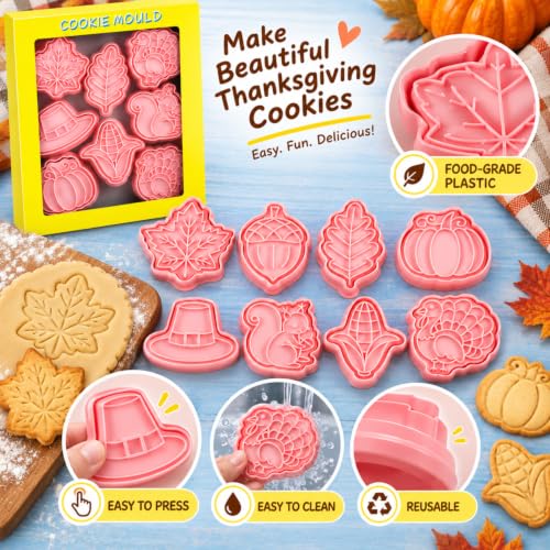 8-Piece Thanksgiving Cookie Cutter and Stamp Set, Plastic