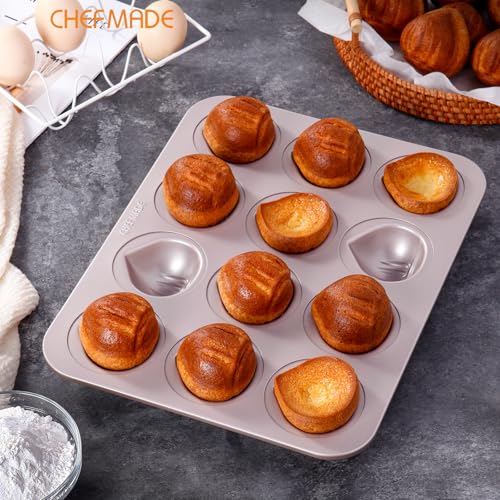 CHEFMADE Muffin Cake pan, 12-Cavity Non-Stick Chestnut-Shaped Bakeware for Oven Baking (Champagne Gold) - size: Chestnut 12 Cups