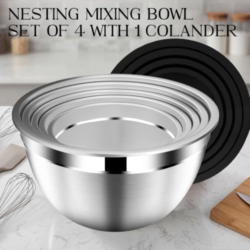 Mixing Bowls with Lids Set, Stainless Steel Mixing Bowl with Colander - color: 9PCS Black