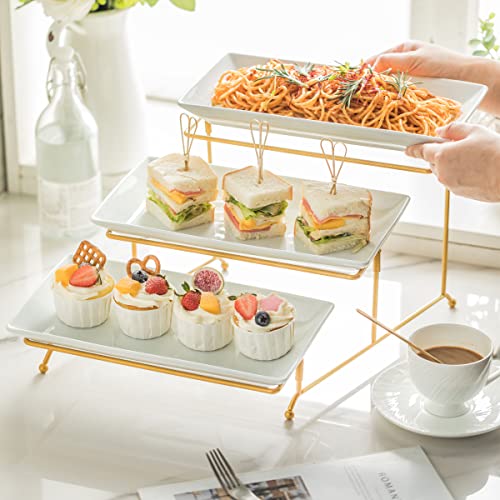 YHOSSEUN 3 Tier Serving Tray with Serving Stand, Ceramic, 12 inch Gold - color: Gold Stand, size: 11.7" x 15.9" x 9.1"