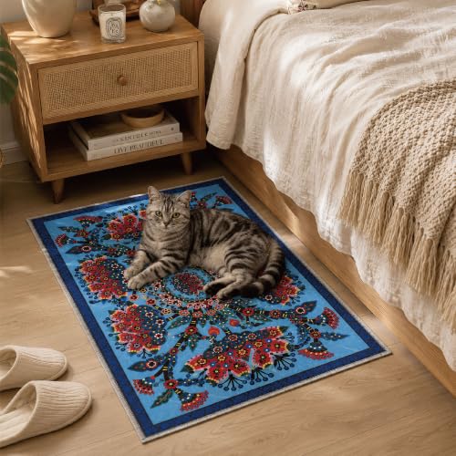 Lotus Entry Rug 2x3 Washable Accent Rug - color: Blue Flower, size: 2' x 3' (Rectangular)