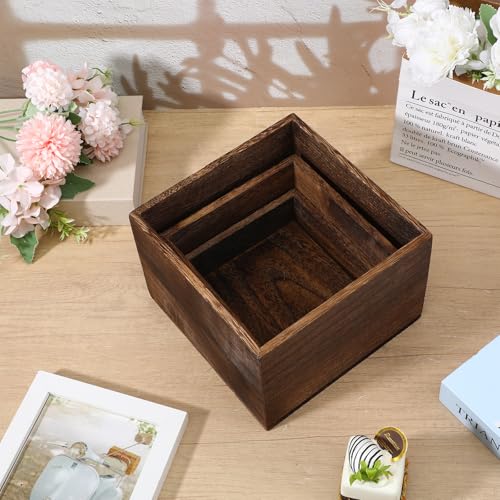 Kenaoeoe 3 PCS Wood Cake Stand Rustic Stackable Square Risers Display Stands for Dessert Table Wedding Party Buffet Food Presentation