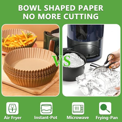 200pcs Air Fryer Disposable Paper Liner, Non-Stick Disposable Air Fryer Parchment Paper Liners, Baking Paper for Air Fryer Oil-Proof, Water-Proof, Food Grade Parchment（6.3" in Bottom, 8" on top） - size: 6.3" Round