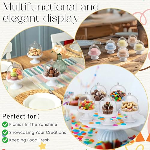 24 Pack Mini Cake Stand with Lid 3.15 x 1.97 Inch Tiny Cake Stand with Dome for Dessert Chocolate Candy Cupcake Plastic Container for Birthday Baby Shower Wedding and Tea Party Supplies