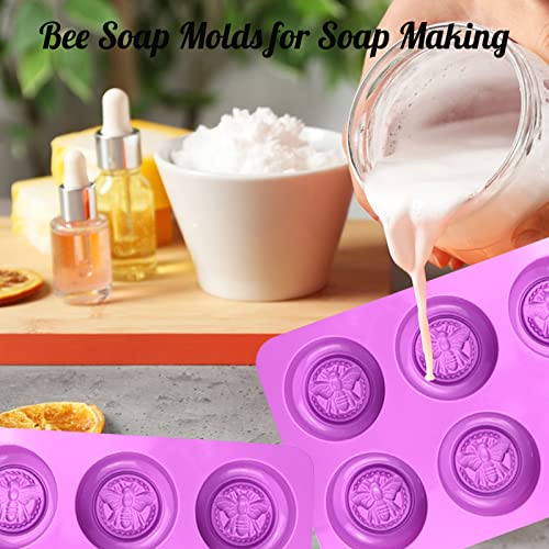 Bee Silicone Molds, 2 Pack Round Bee Soap Mold 6-Cavity - color: Round Bee Soap