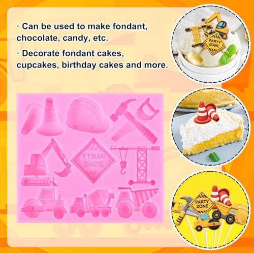 AnyDesign Construction Fondant Mold 3D Dump Truck Excavator Traffic Cone Silicone Baking Mould for Chocolate Candy Cake Decoration Cupcake Topper DIY Baking Craft Birthday Party Supplies
