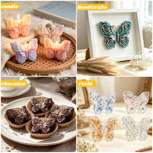 MEMOVAN Rose Butterfly Candle Silicone Mold 3D Butterfly Chocolate Molds - color: White