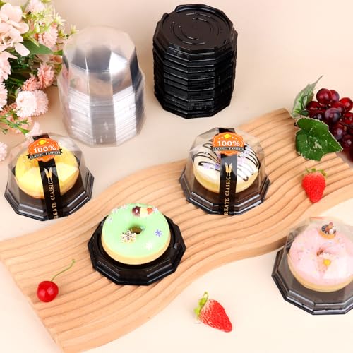 50Pack Plastic Mini Bundt Cake Containers with Lids, 50 Stickers