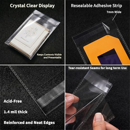 Clear Cello Bags 8x10 in Adhesive, 200 Count - size: 8 x 10 Inch