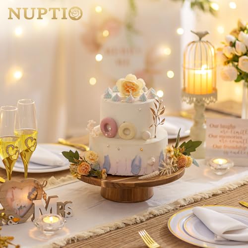NUPTIO Wooden Cake Stand, Acacia Wood Cupcake Holder, 11.5 Inch - size: 11.5" Diameter