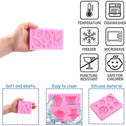 Mujiang Teapot Silicone Mold Rose Flower Leaves Fondant Molds Set Of 4 - color: Style B