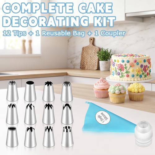 14PCS Large Piping Tips, Stainless Steel Cake Decorating Nozzles Set