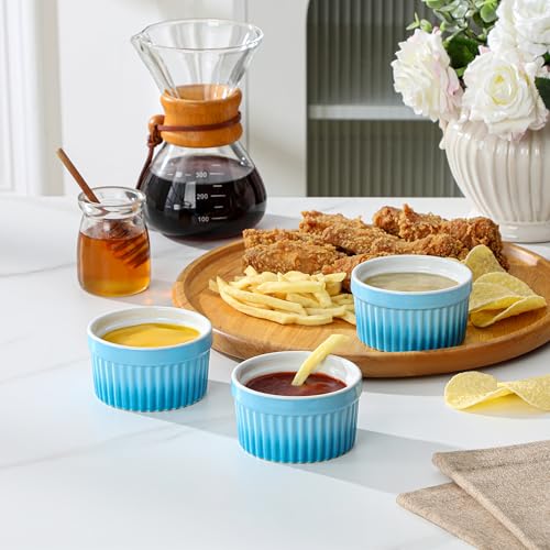 MALACASA 4 oz Ceramic Ramekins, Oven Safe Souffle Dishes, Set of 6, Blue - color: Blue, size: 4 Oz