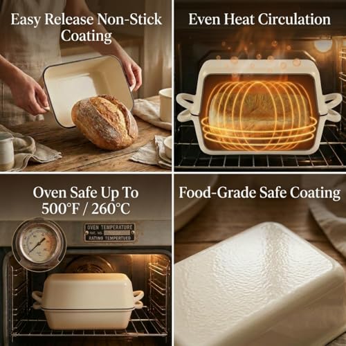 QuliMetal 5 Qt Enameled Cast Iron Bread Pan with Lid for Sourdoug - style: 5QT
