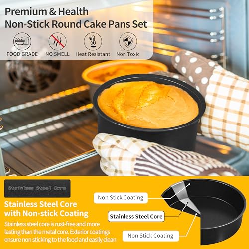 P&P CHEF 4 Inch Cake Pan, Stainless Steel Round Cake Pans, Black & 4 Pcs - color: Black, size: 4 Inch