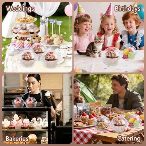 100 Pack Plastic Cupcake Containers with Dome Lids, Disposable