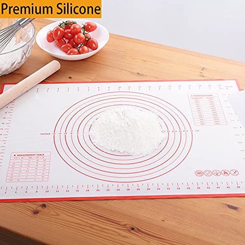 Silicone Baking Mat，Non Stick Rolling Dough with Measurements for Pie Pizza Cookies Fondant Making，Extra Thick Non Slip Silicone Pastry Mat (Red, M-16"×20") - color: Red, size: 20"L x 16"W
