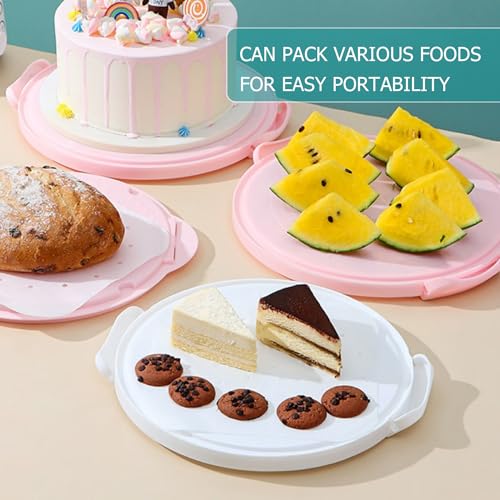 Cake Carrier Round Cake Stand Plus Height Cake Container with Cupcakes Pad, Handle, Lid Reusable Package Box for Transporting Desserts,Pie,Toast,Fruit (10" Pink) - color: 10"Pink