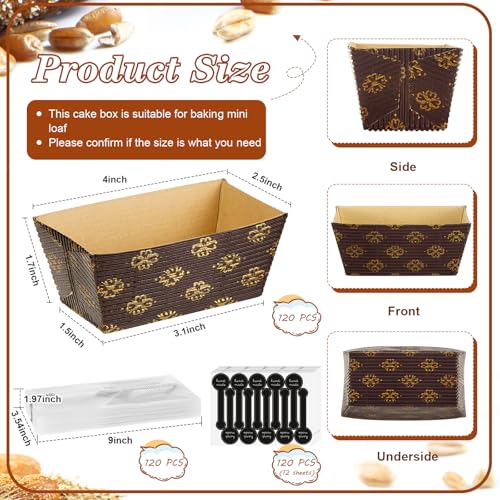 Sliner 120 Pcs Mini Paper Loaf Pans Disposable Baking Set with Bags