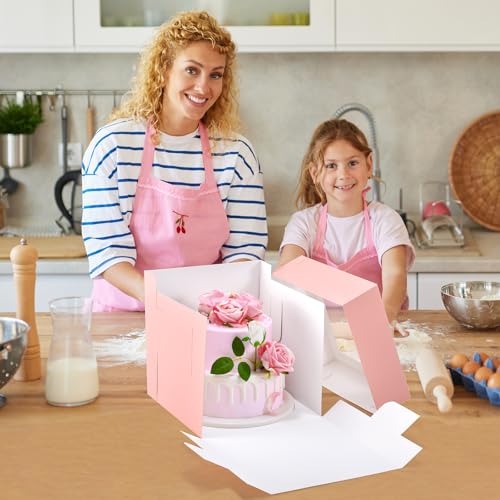 12Pcs Cake Boxes, 10x10x10 Inches Tall Cake Boxes with Window, Pink - color: Pink, size: 10x10x10inch