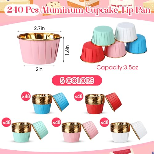 240 Pack Gold Foil Cupcake Liners Bulk 3.5 oz Disposable Party Cupcake Baking Cups Colorful Foil Muffin Liners Metallic Baking Wrappers Holders(Solid Color Style) - style: Solid Color Style