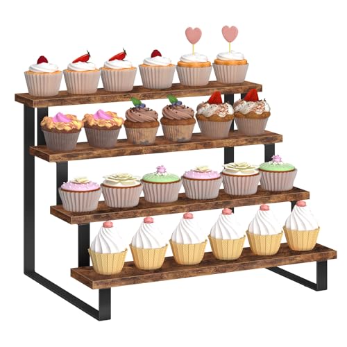Cupcake Display Stand, 4 Tier Wooden Dessert Stand, Rustic Brown - size: Straight