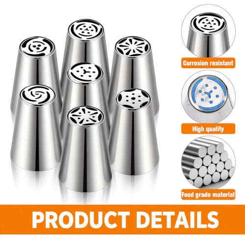 Russian Piping Tips Set, 7pcs Flower Frosting Nozzle Icing Tips