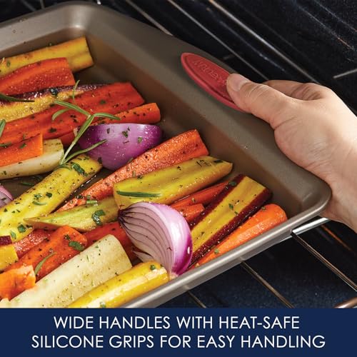 Rachael Ray Cucina Nonstick Bakeware Baking Pans Set, Baking Set 10-Piece - color: Latte Brown with Cranberry Red Grips, size: 10 Piece