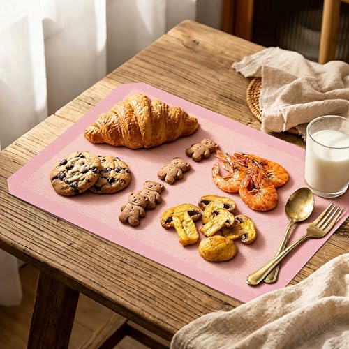 3 Pack Perforated Baking Mats, 3 Pink Silicone Nonstick Mats Set