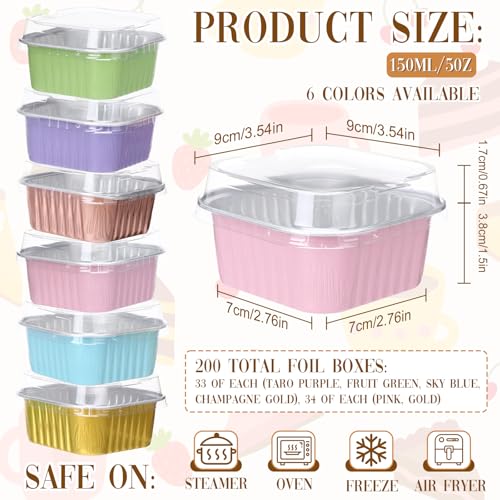 200 Pack 5 oz Square Mini Cake Pans with Lid, Multi - color: Multicolor, size: 5 oz Square