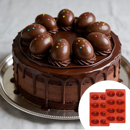1 Pack Silicone Egg Molds 8 Cavity Easter Silicone Candy Mold 3D Egg-Shaped Silicone Baking Mold for Chocolate, Jello, Mini Cakes, DIY Desserts, Candy, Ice, Pudding, Baking (1, Brick Red) - color: Brick Red