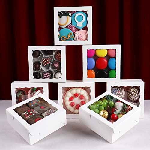 20pcs 6"x6"x2½ White Bakery Boxes with Window Cookie Boxes Small Cake Boxes Macaron Boxes Pie Boxes Truffle Chocolate Boxes - color: White