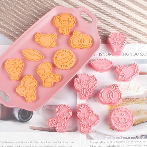 BESEK Valentine's Day Cookie Cutters: With Plunger Stamps Set, 8pcs 3D Embossing Cutters For Biscuit Fondant Cheese Baking Molds - color: Love