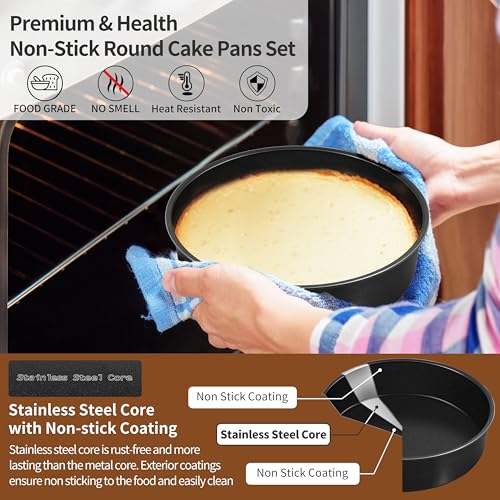 P&P CHEF 7 Inch Cake Pan Set of 3, Non-Stick Round Cake Pans - size: 7 Inch
