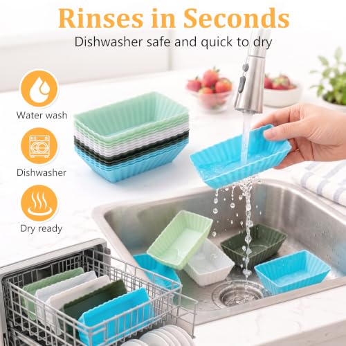 12 Pack Silicone Baking Cups, 4 Colors Rectangular Silicone Muffin Liners - color: Neutral Colors