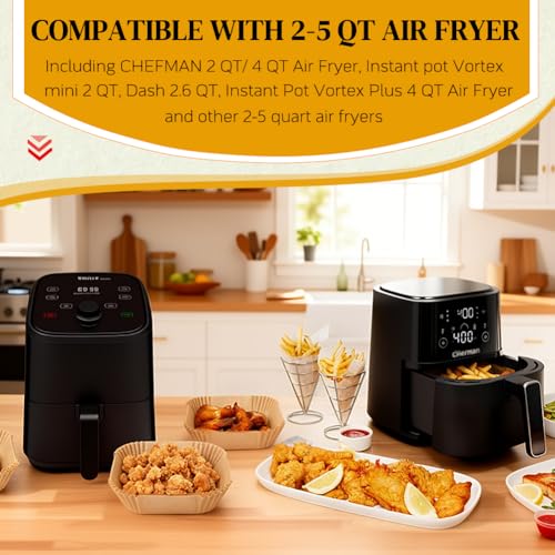 BYKITCHEN Small Air Fryer Disposable Paper Liners for 2 to 5QT Airfryer - size: 8inch (2 to 5 QT)-100pcs-square