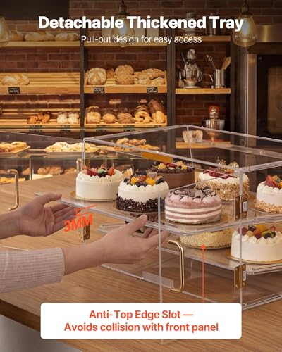VEVOR Bakery Display Case, 2-Tier Commercial Countertop Pastry Display Case, Clear Acrylic Bread Box for Kitchen, Party Cake Cabinet with Magnetic Rear Door for Cookie Dessert Donut, 20.7"x15.7"x12" - size: 2-Tier