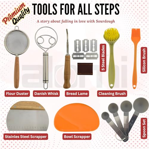 Sourdough Starter Kit with Bread Proofing Baskets, Jars, Baking Essentials