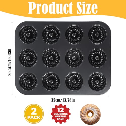 2 Pack Mini Fluted Cake Pan, 12 Cavity Fluted Cake Pans for Baking