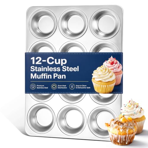 Herogo 12-Cup Stainless Steel Muffin Pan Tin for Baking - size: 12-Cup