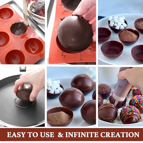 Hot Chocolate Cocoa Bomb Molds Hemisphere Silicone 2 Inch 4 Pack, Semi Ball Mould 6 Cavity Large Circular, BPA Free Non-Stick Half Sphere Holiday Valentine DIY Cake Jelly Dome Mousse - style: 2" Semi Sphere 3PCS