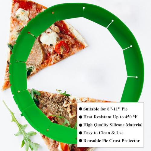 Adjustable Pie Crust Shields Baking Protectors, Silicone Cover Ring Fits 8-11.4 Inch Pies, Baking Pie Pizza Crust Shield Protector Cover for Edges (Green-2pcs) - color: Green-2pcs