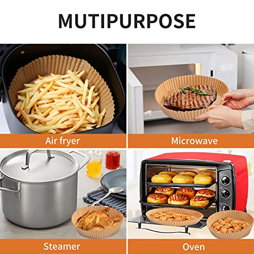 Air Fryer Liners Disposable Paper,100Pcs Parchment Paper Liners,Non Stick Airfryer Paper Liners,Food Grade Air Fryer Accessories WaterProof OilProof for Microwave Oven Steamer 9inch Square - size: 9" Round