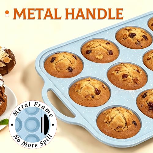 Silicone Muffin Pan, Metal Frame Regular Cupcake Pan Silicone Molds 12 Cups - color: Blue, size: Regular: 1pc